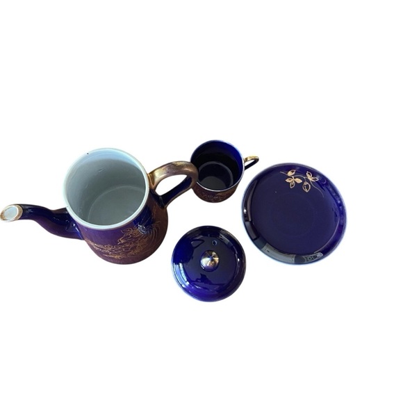 Chikaramachi Noritake Cobalt Blue Gold Bird Coffee Pot Cup Saucer Japan Vtg 40s - Picture 6 of 10